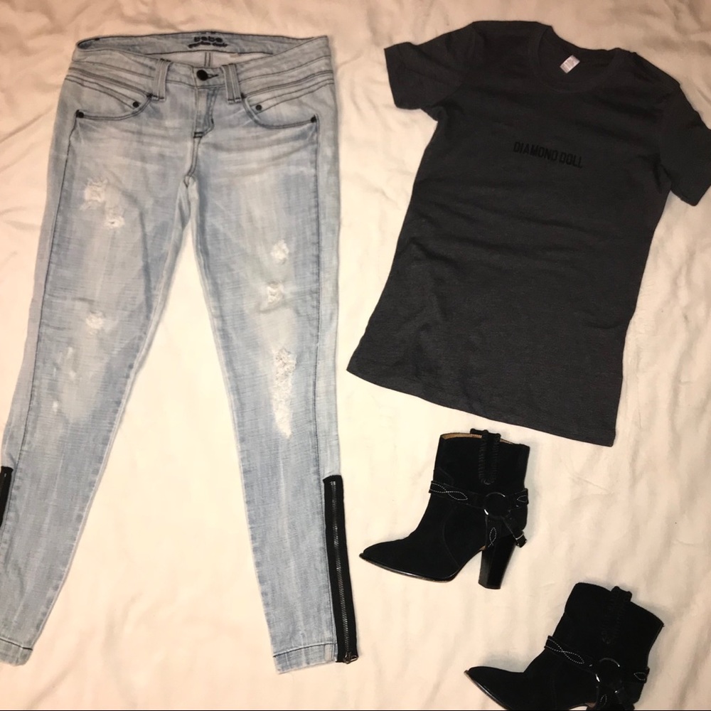 Bebe light blue distressed ripped skinny jeans